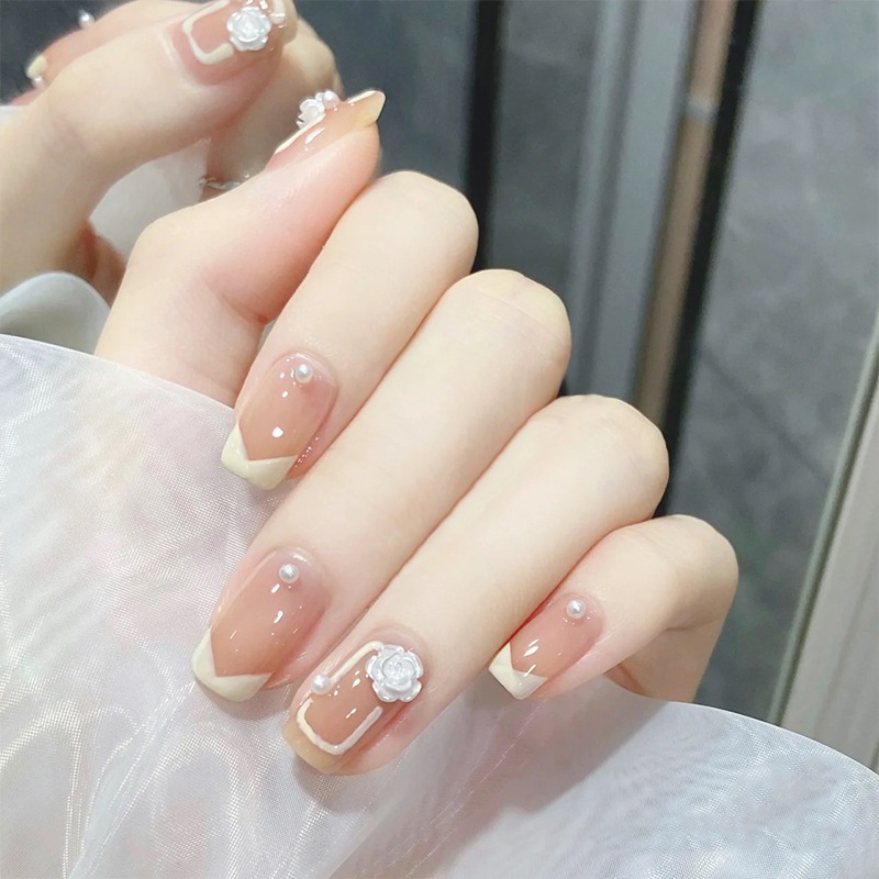 Móng tay giả đính đá, đính nơ, đính hoa, Bộ 24 móng tay giả cô dâu đẹp sang trọng, Nail box, Nail xinh,Shyn House Nail