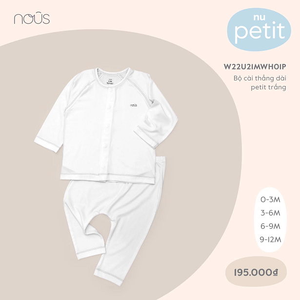 Nous Bộ quần áo cài thẳng dài tay các mẫu 0M 3M 6M 9M