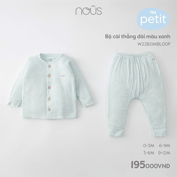 Nous Bộ quần áo cài thẳng dài tay các mẫu 0M 3M 6M 9M