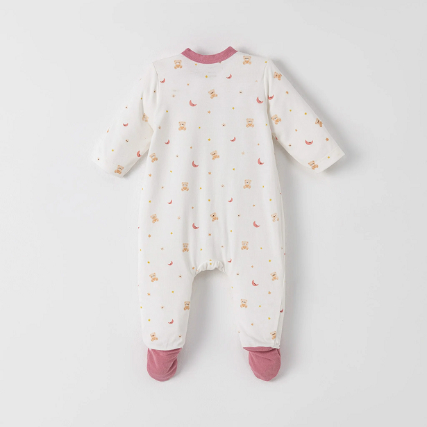 Bộ Nous liền dài có tất màu trắng in họa tiết cho bé 0M 3M 6M