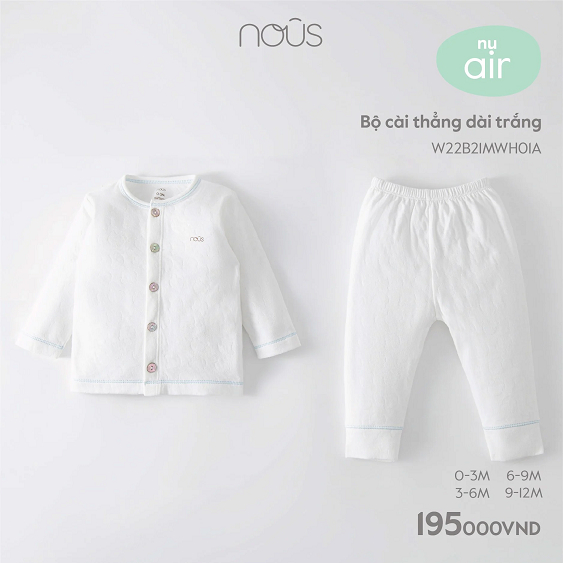 Nous Bộ quần áo cài thẳng dài tay các mẫu 0M 3M 6M 9M