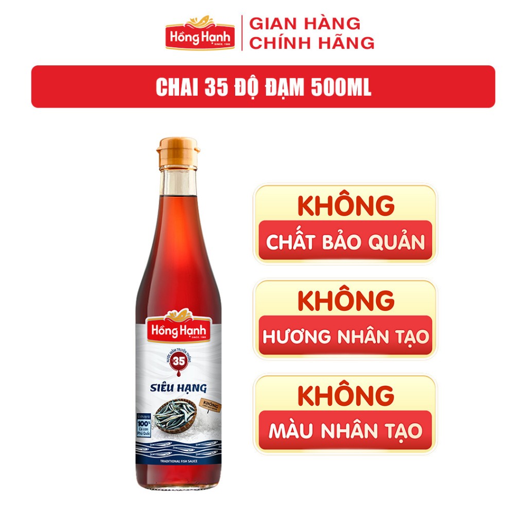 Nước mắm truyền thống Phú Quốc Hồng Hạnh Siêu Hạng 35 độ đạm dung tích 500ML