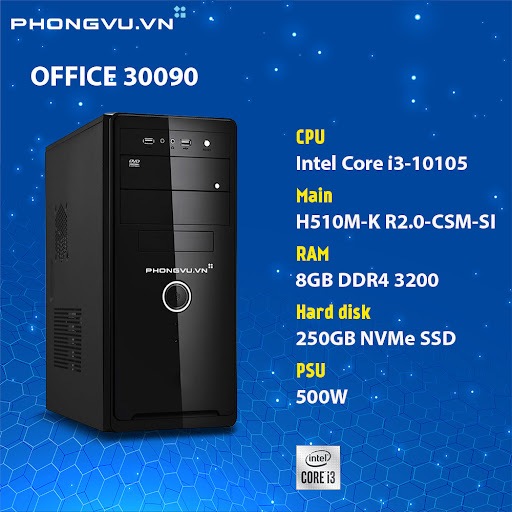 Máy tính để bàn/PC Phong Vũ Home Office 30090 (Intel Core i3-10105/8GB/250GB SSD/Free DOS) - Bảo hành 36 tháng