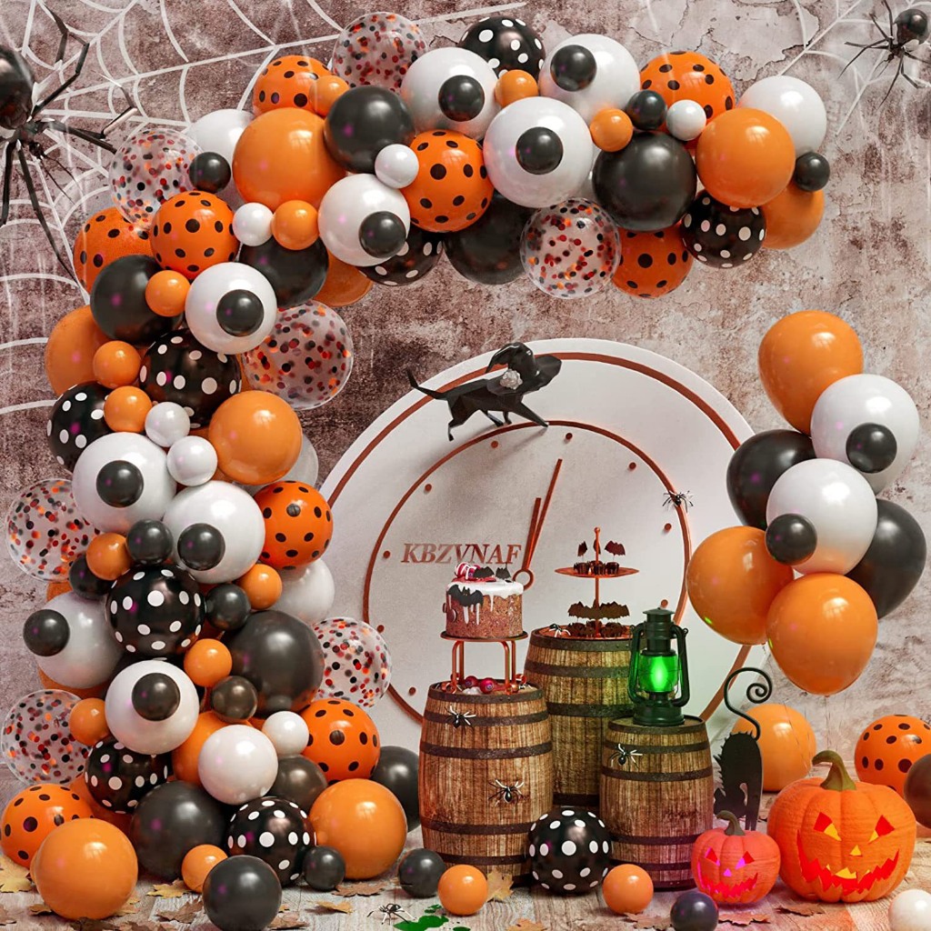 Set bóng bay cam đen chi tiết  decor chụp ảnh tiệc lễ hội  HALLOWEEN, bóng bay trang trí đầy đủ bơm và phụ kiện