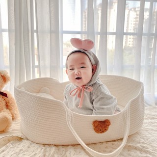 Nôi vải giỏ quai xách cỡ đại cho bé nằm chơi, chụp hình kèm đệm