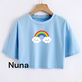 Áo croptop big size from rộng hình in cầu vồng dễ thương