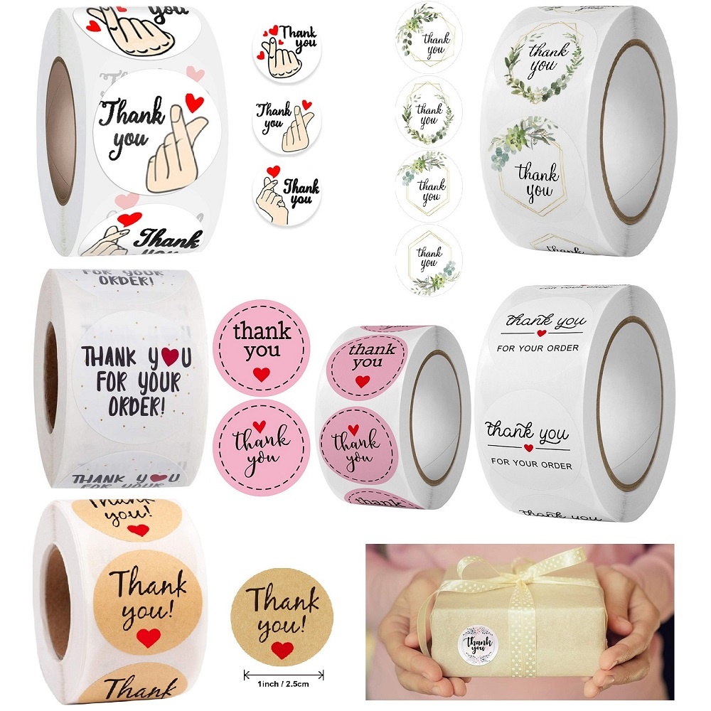 Cuộn nhãn dán cảm ơn, tem Thanh you, sticker thank you kiểu dáng vintage, giấy craft đơn giản đáng yêu