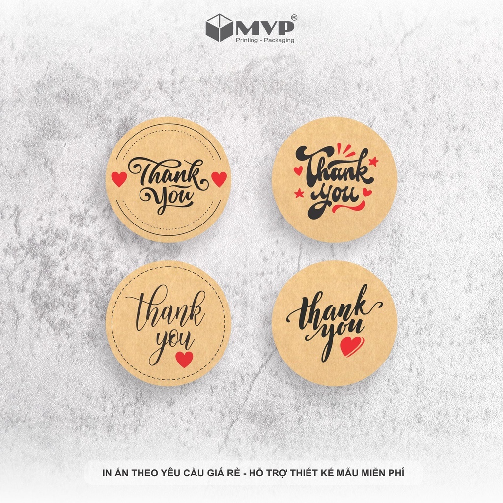 Cuộn nhãn dán cảm ơn, tem Thanh you, sticker thank you kiểu dáng vintage, giấy craft đơn giản đáng yêu
