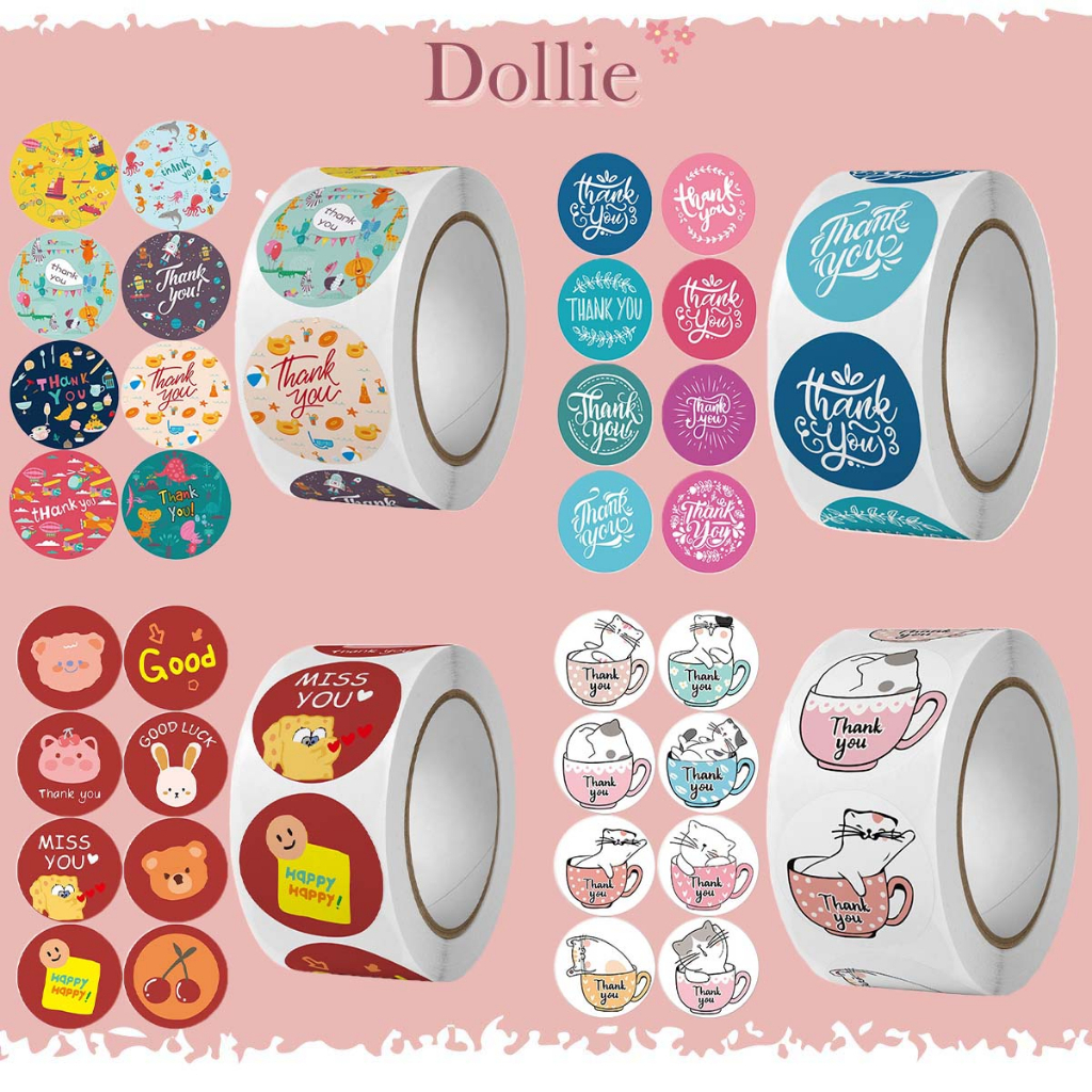 Cuộn nhãn dán cảm ơn, tem Thanh you, sticker thank you kiểu dáng vintage, giấy craft đơn giản đáng yêu