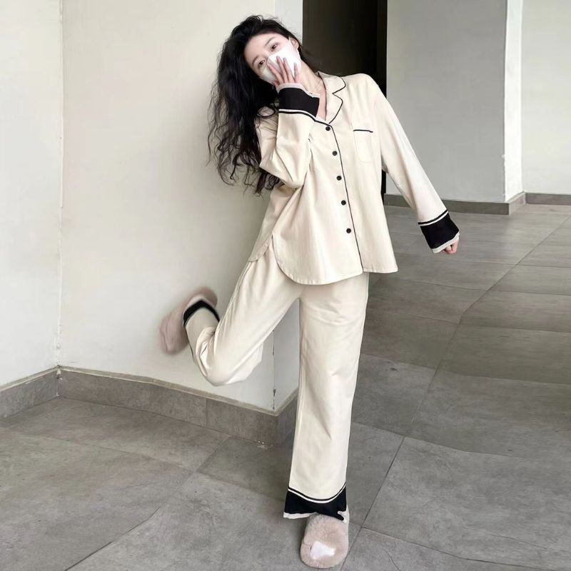 Đồ ngủ nữ pijama dài tay phối đen trắng chất liệu mềm mại sang chảnh, bộ pijama nữ Quảng Châu cao cấp FIJI