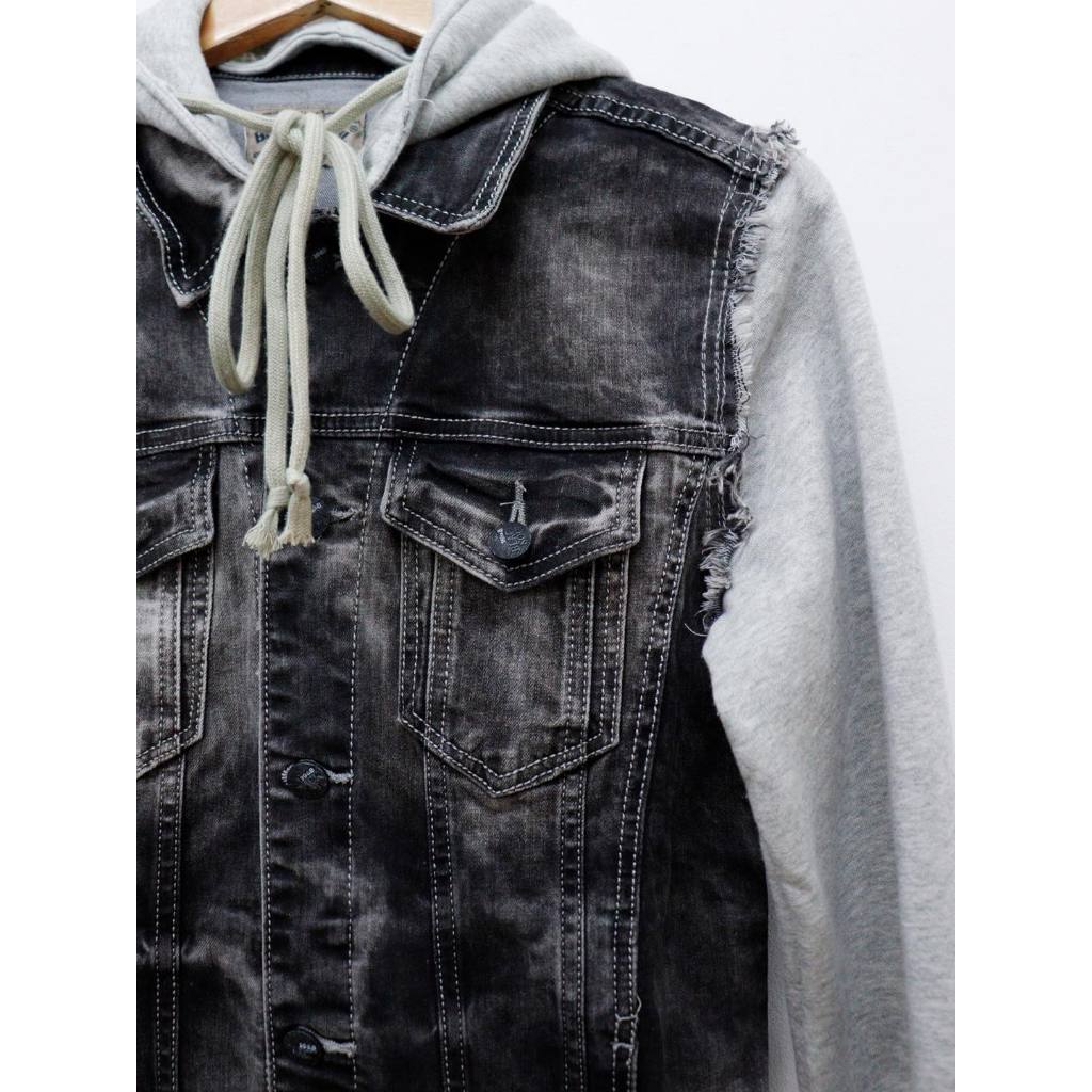 C3322 - Áo khoác jean, có nón, phối nỉ, wash