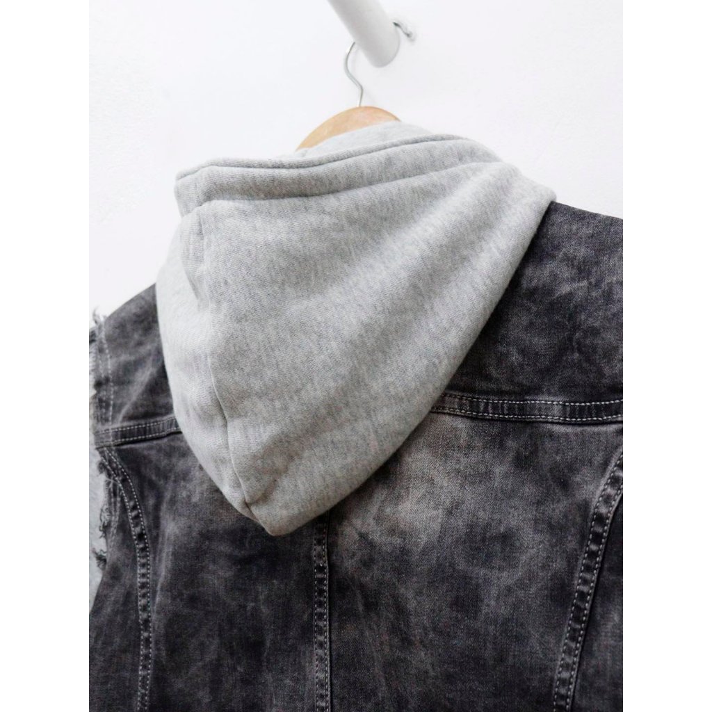 C3322 - Áo khoác jean, có nón, phối nỉ, wash