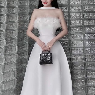 Đầm cup xoè đính lông vũ