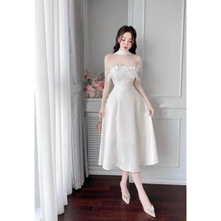 Đầm cup xoè đính lông vũ