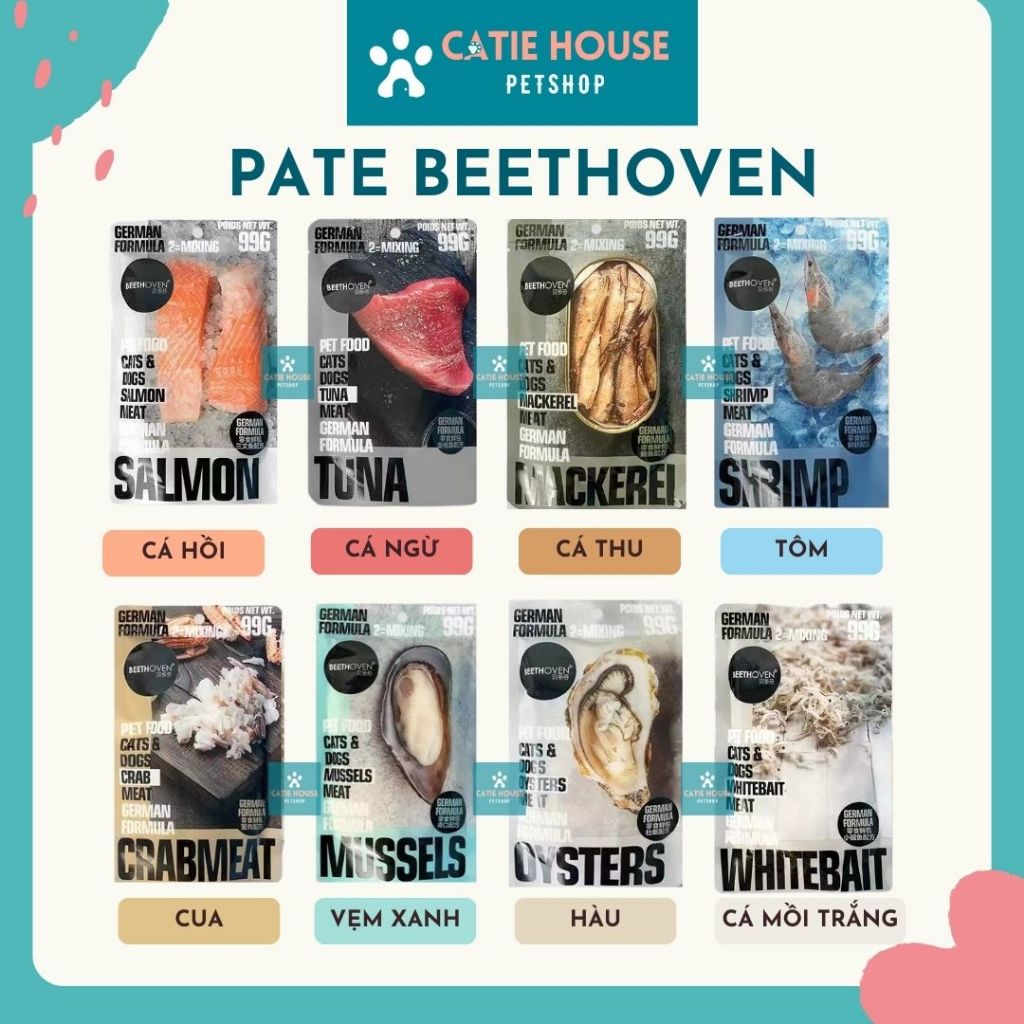 [SALE BÙNG NỔ Combo 5-8 gói] Pate Bethoven Beethoven Pate Súp Thịt cho Mèo Chó 99g