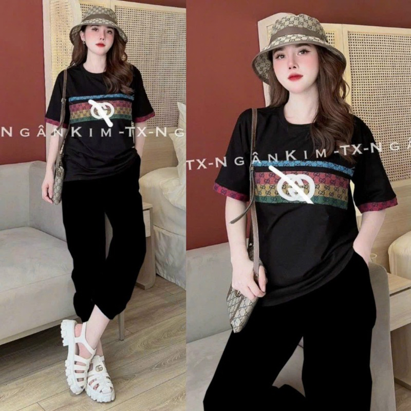 BỘ THUN COTTON 100% MÙA HÈ ÁO PHOM RỘNG THÊU CHỮ