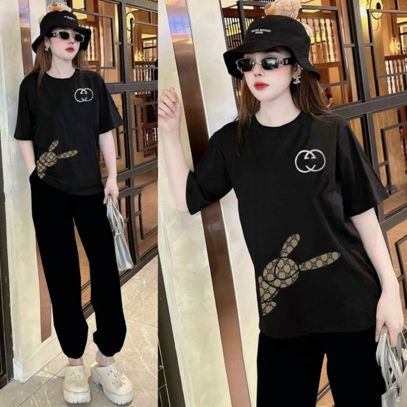 BỘ THUN COTTON 100% MÙA HÈ ÁO PHOM RỘNG THÊU CHỮ