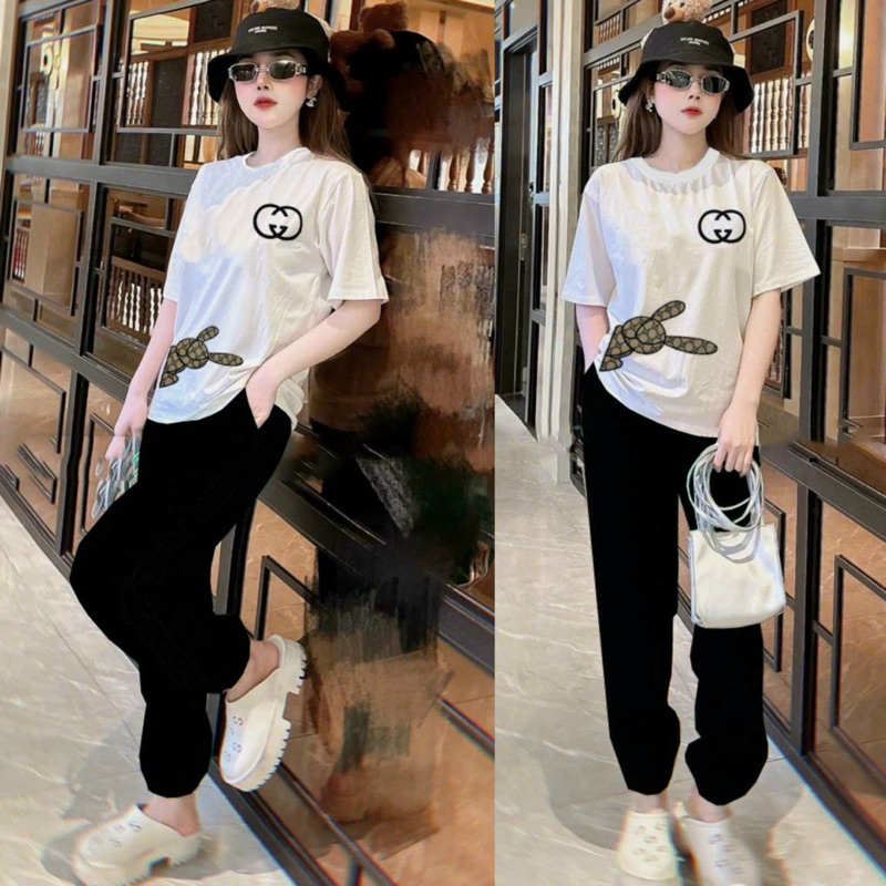BỘ THUN COTTON 100% MÙA HÈ ÁO PHOM RỘNG THÊU CHỮ