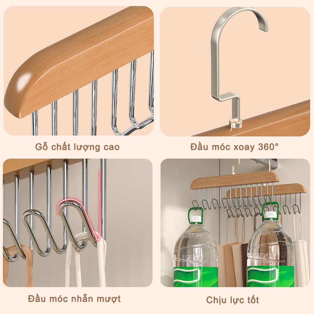 Móc Treo Đồ Lót Tất Thắt Lưng Cà Vạt Áo 2 Dây, Móc Phơi Đồ Đa Năng 8 Nhánh