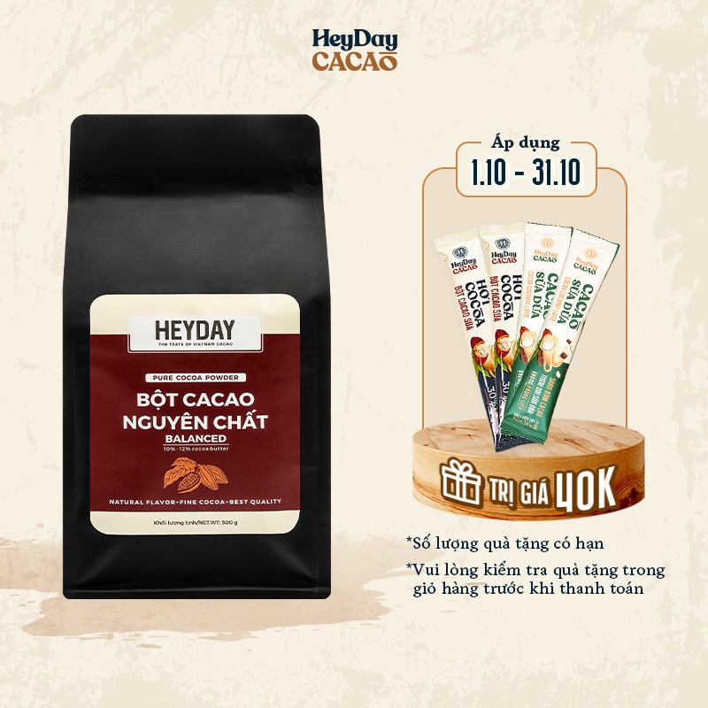 Túi 500g Bột cacao nguyên chất 100% Heyday - Dòng Balanced phổ thông - Chuẩn UTZ Quốc Tế