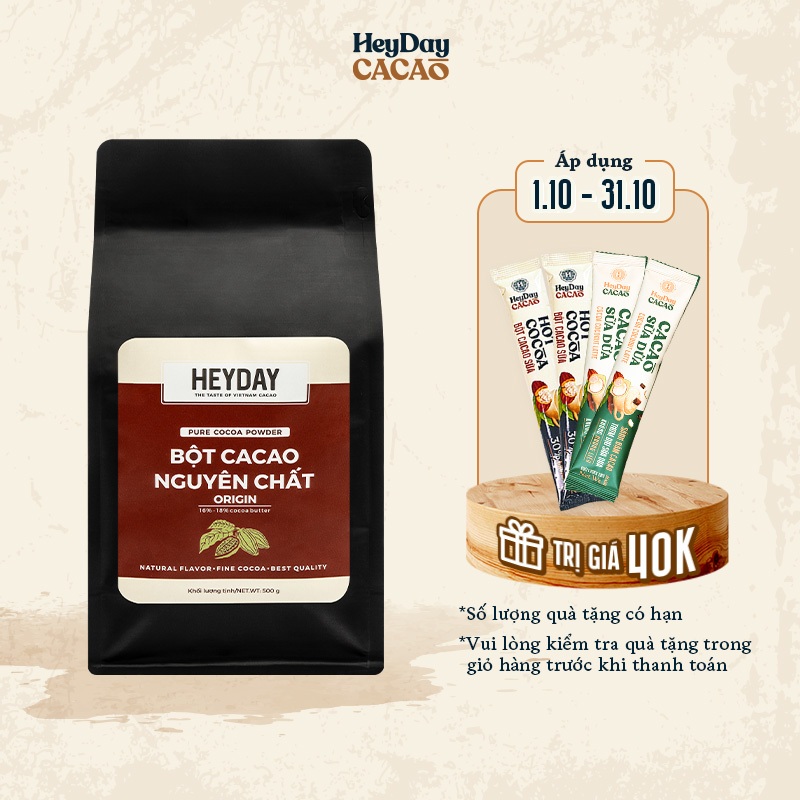 Bột cacao nguyên chất 100% Heyday - Dòng Origin thượng hạng [250g, 500g] - Chuẩn UTZ Quốc Tế