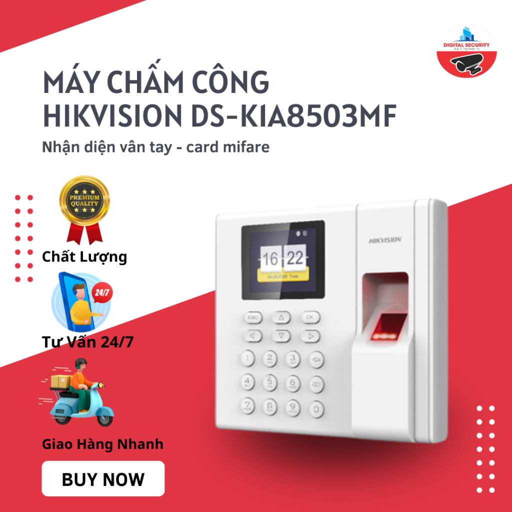 Máy chấm công vân tay + Card mifare Hikvision DS-K1A8503MF chính hãng - digitalcamera