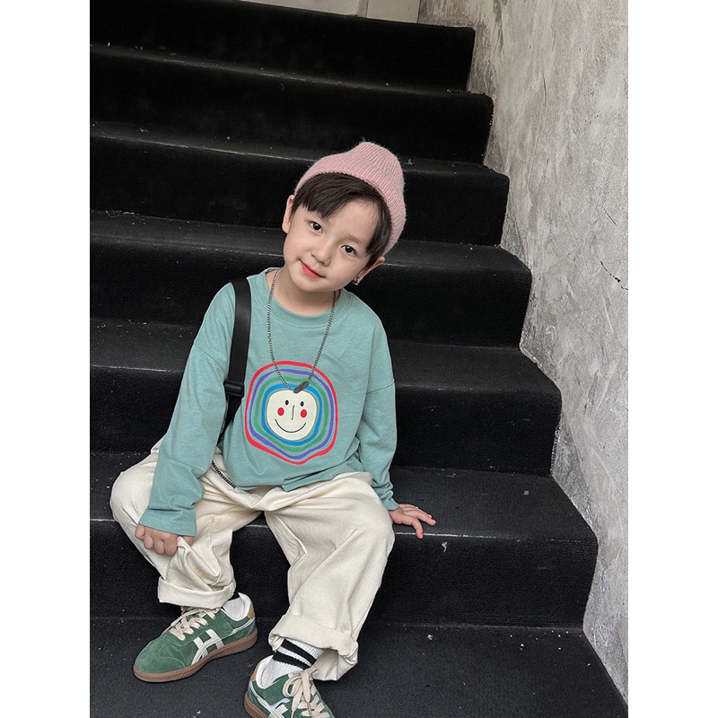 Phông Xanh Dài Tay Hoạ Tiết Cho Bé