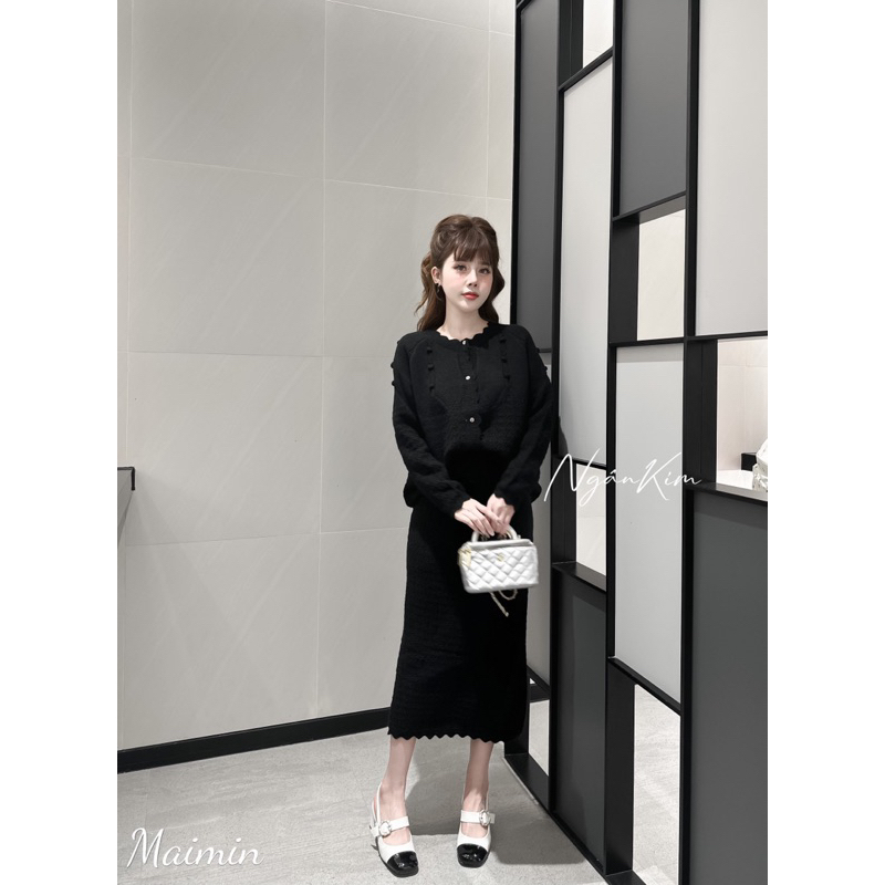 Set len viền sóng chân váy dài đẹp 4 màu hàng QC