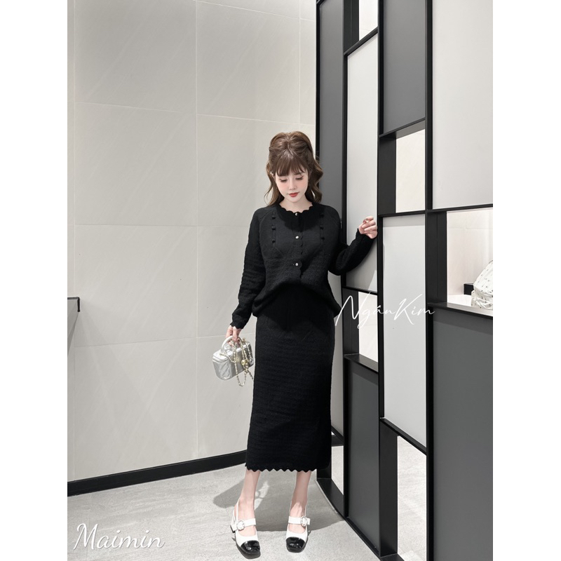 Set len viền sóng chân váy dài đẹp 4 màu hàng QC