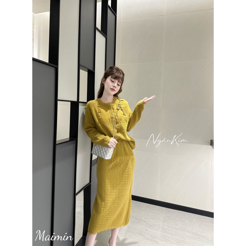 Set len viền sóng chân váy dài đẹp 4 màu hàng QC