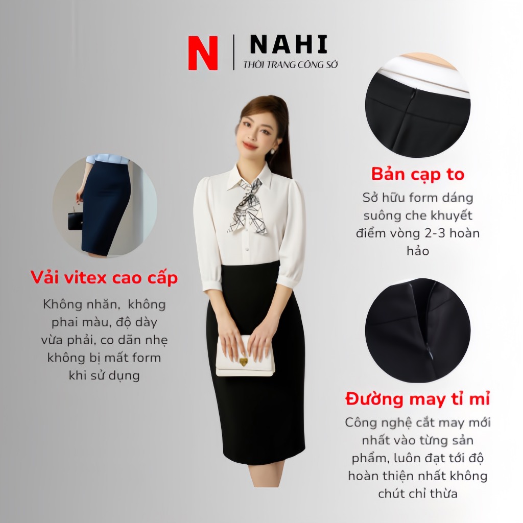 Chân Váy Bút Chì Công Sở Dài Qua Gối Có Xẻ Sau S01