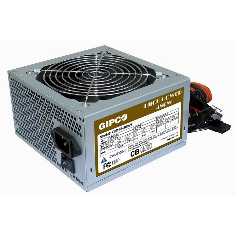 Nguồn máy tính Gipco 480W, Fan 12cm, Kèm dây nguồn, BH:01 Năm, Full VAT