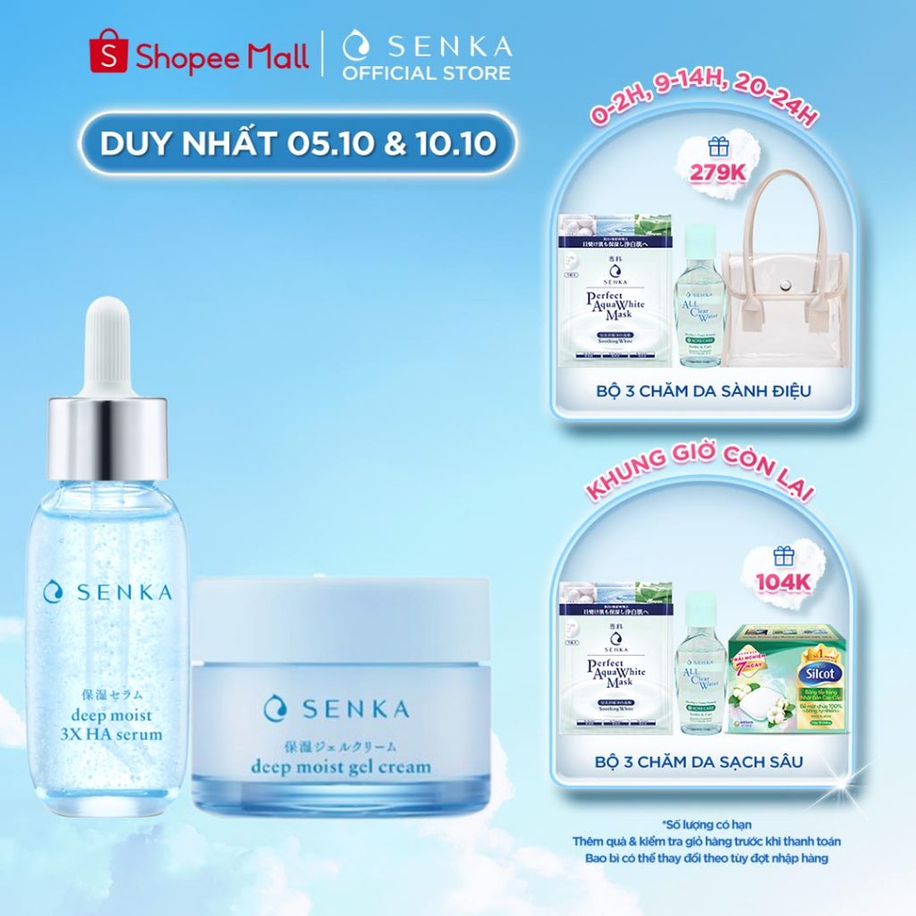 Bộ đôi Serum dưỡng ẩm - chống lão hóa và Mặt nạ ngủ cấp ẩm chuyên sâu SENKA DEEP MOIST 3X HA SERUM 30ML & GEL CREAM 50G