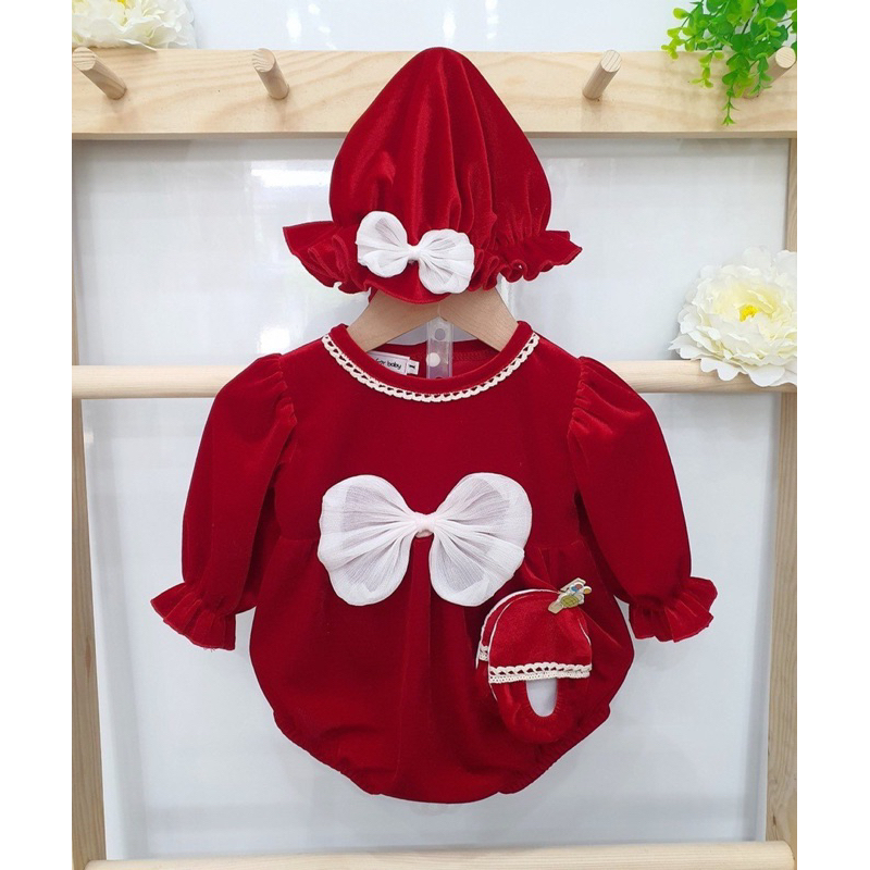 Body Nhung Kèm Mũ Và Giày - Set Combo 3 Váy + Mũ + Giày Thiết Kế Cực Xinh Cho Trẻ Em Và Trẻ Sơ Sinh