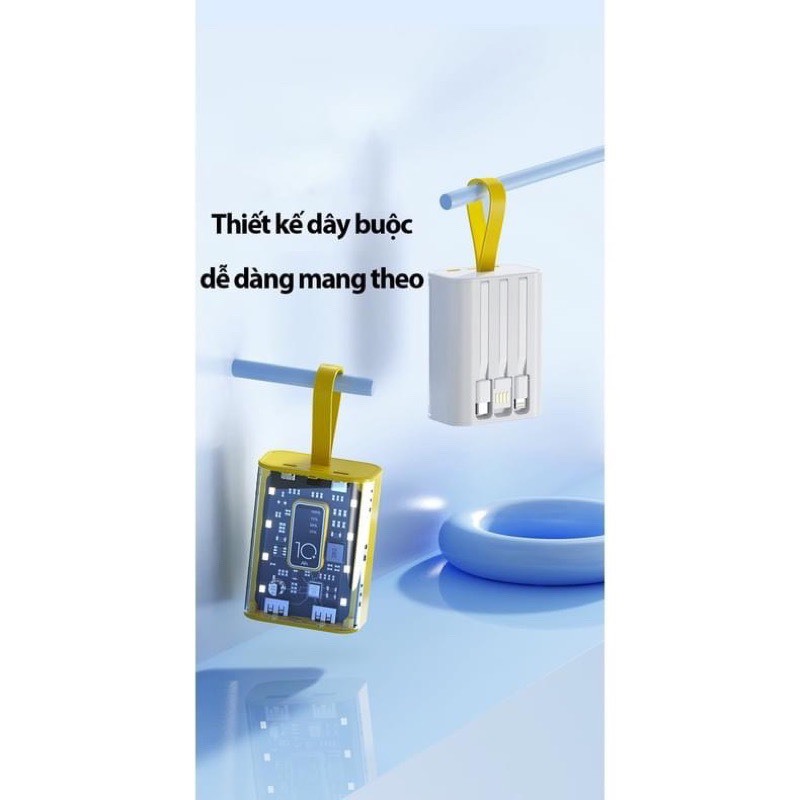 Sạc dự phòng, sạc dự phòng 10000mah sạc nhanh màn hình Led tích hợp 3 đầu cáp sạc