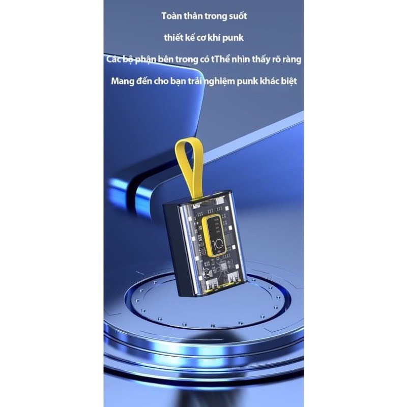 Sạc dự phòng, sạc dự phòng 10000mah sạc nhanh màn hình Led tích hợp 3 đầu cáp sạc