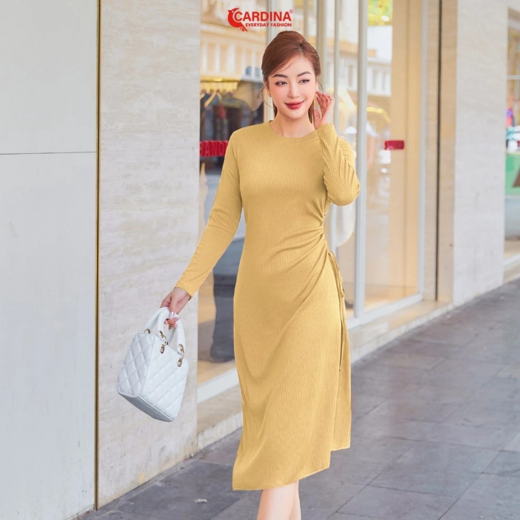 Váy Nữ 𝐂𝐀𝐑𝐃𝐈𝐍𝐀 Chất Len Tăm Kim Sa Dài Tay Tạo Dáng Nhún Eo Co Dãn Thoải Mái Ôm Vừa Tôn Dáng Màu Đẹp Phong Cách 3VAL11