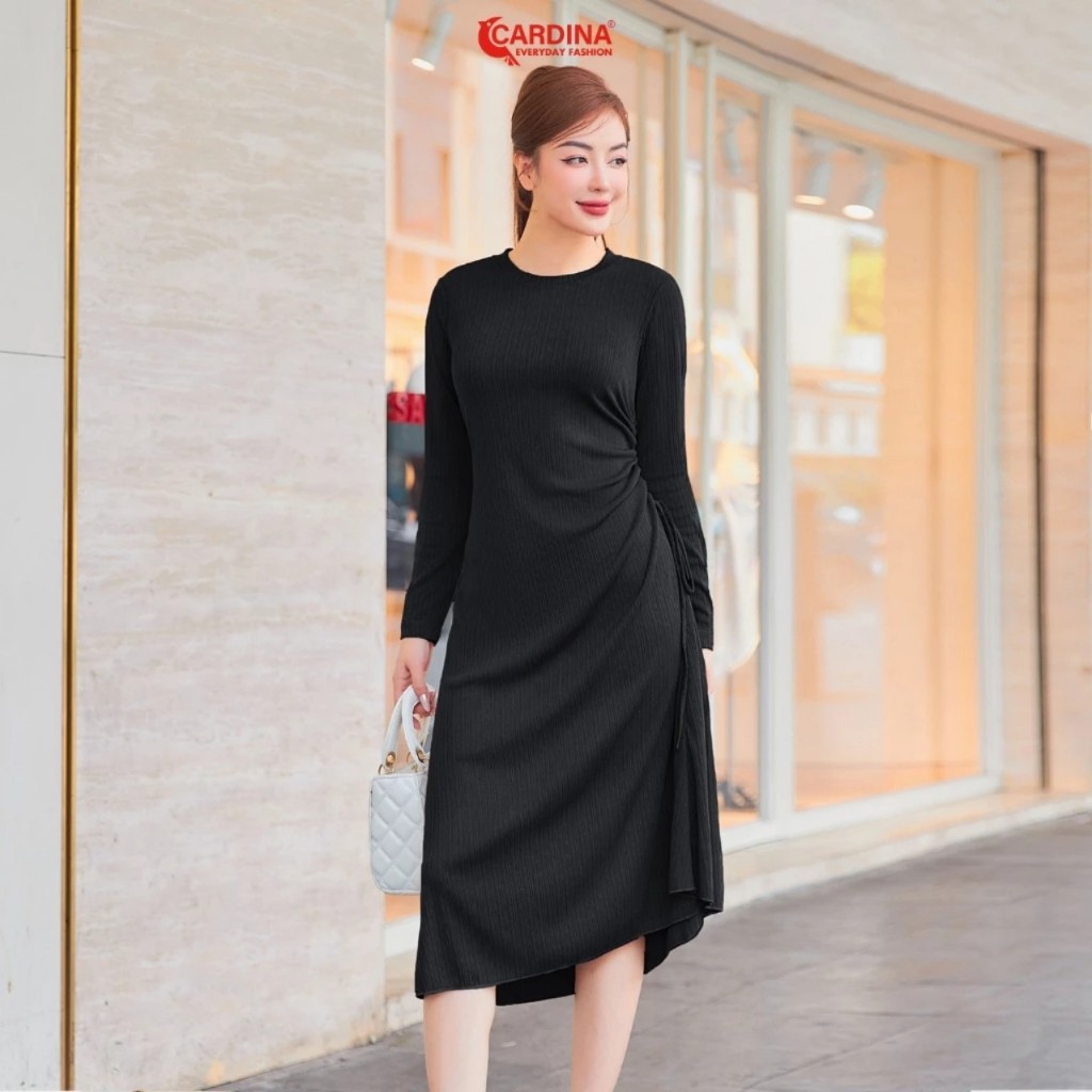 Váy Nữ 𝐂𝐀𝐑𝐃𝐈𝐍𝐀 Chất Len Tăm Kim Sa Dài Tay Tạo Dáng Nhún Eo Co Dãn Thoải Mái Ôm Vừa Tôn Dáng Màu Đẹp Phong Cách 3VAL11