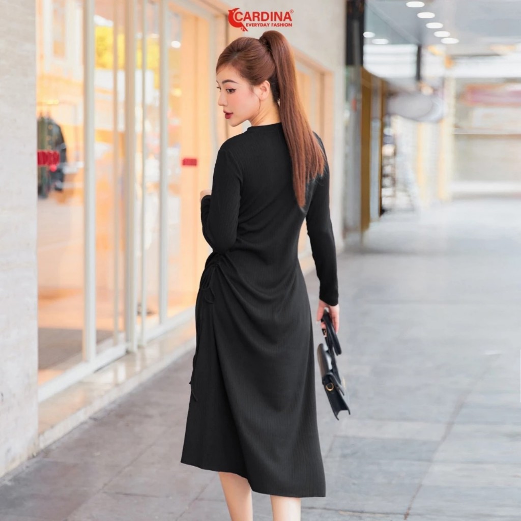 Váy Nữ 𝐂𝐀𝐑𝐃𝐈𝐍𝐀 Chất Len Tăm Kim Sa Dài Tay Tạo Dáng Nhún Eo Co Dãn Thoải Mái Ôm Vừa Tôn Dáng Màu Đẹp Phong Cách 3VAL11