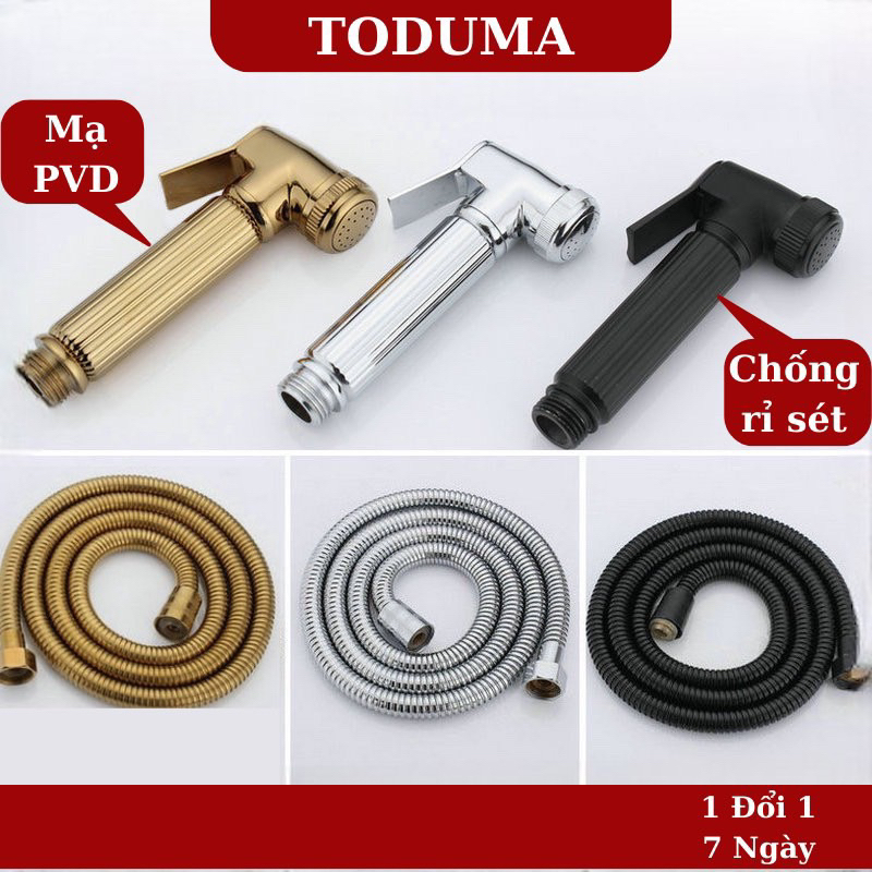 Vòi xịt vệ sinh Toduma dùng xịt rửa bồn cầu nhà tắm, chất liệu đồng mạ PVD,1 đổi 1 7 ngày bảo hành 12 tháng