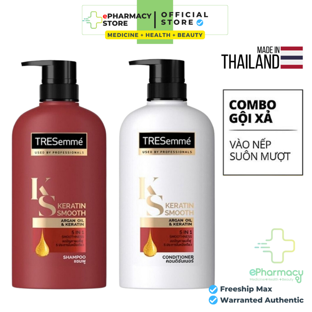 Combo dầu gội xả Tresemme Keratin Smooth 3in1 Thái Lan [400ml] cho tóc suôn mượt óng ả