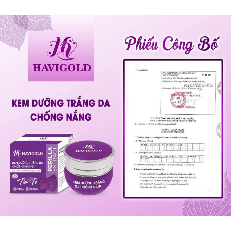 Kem dưỡng trắng da chống nắng 15g Tía Tô havigold chính hãng