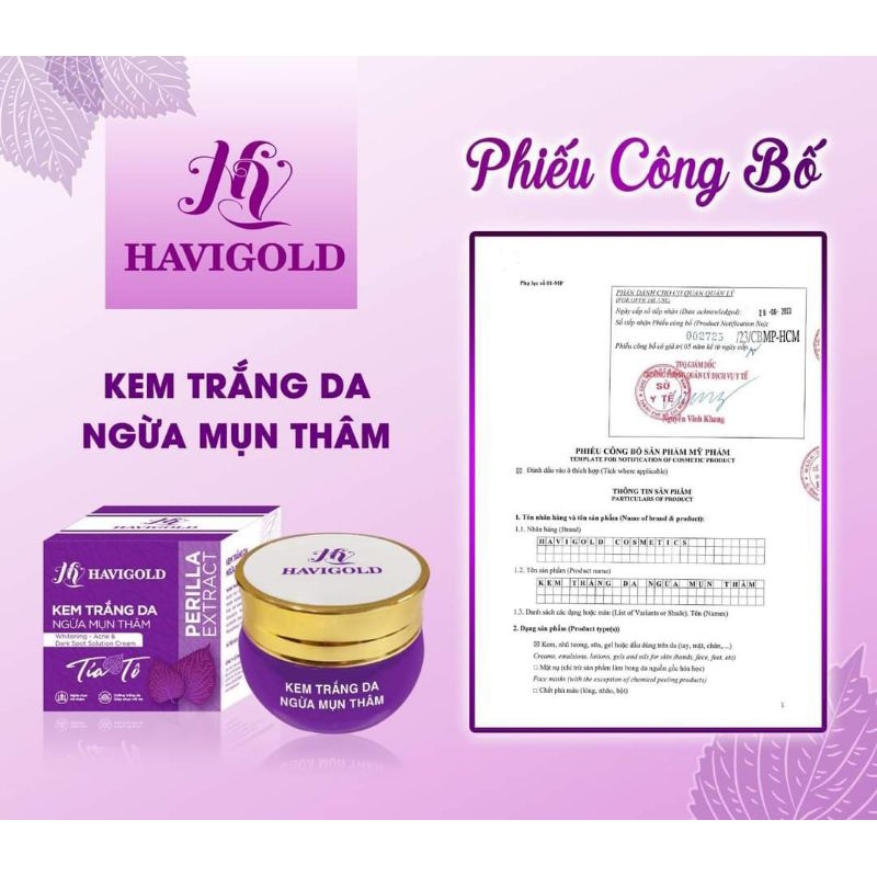 Kem trắng da ngừa mụn thâm 15g Tía Tô Havigold chính hãng