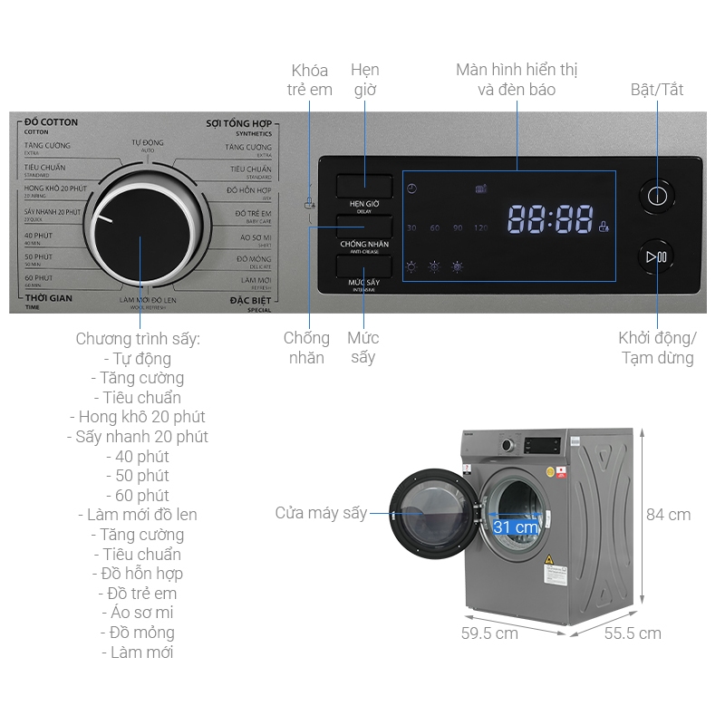 Máy sấy thông hơi 7 kg Toshiba TD-H80SEV