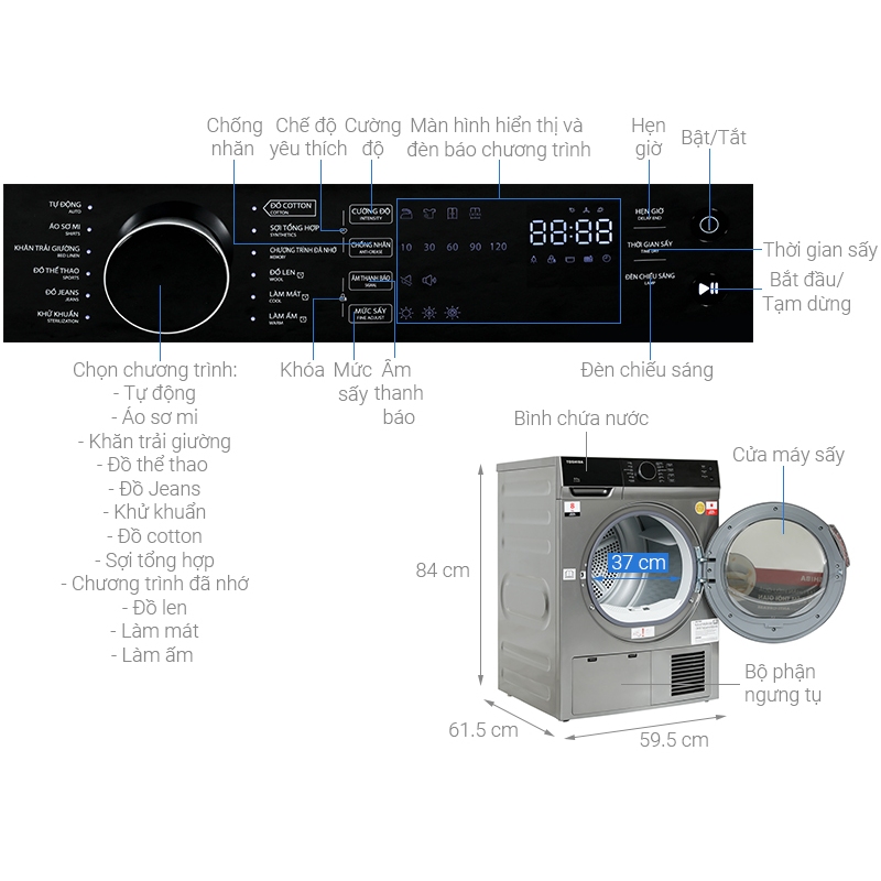 Máy sấy ngưng tụ Toshiba 8 kg TD-K90MEV