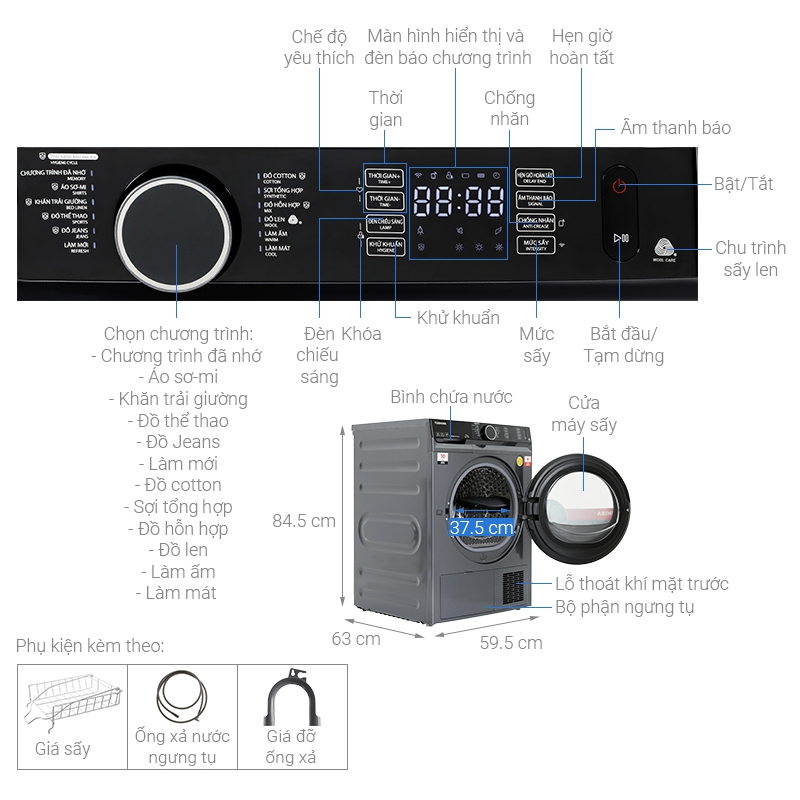 Máy sấy bơm nhiệt Toshiba 10 kg TD-BK110GHV CÔNG NGHỆ HEATPUMP