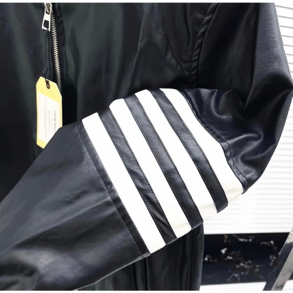 Áo Khoác Da nam Nữ Thome Họa Tiết Phối Tay Sọc Thêu - Áo Khoác Jacket Lót Gió Cực Chất Hottrend 2023