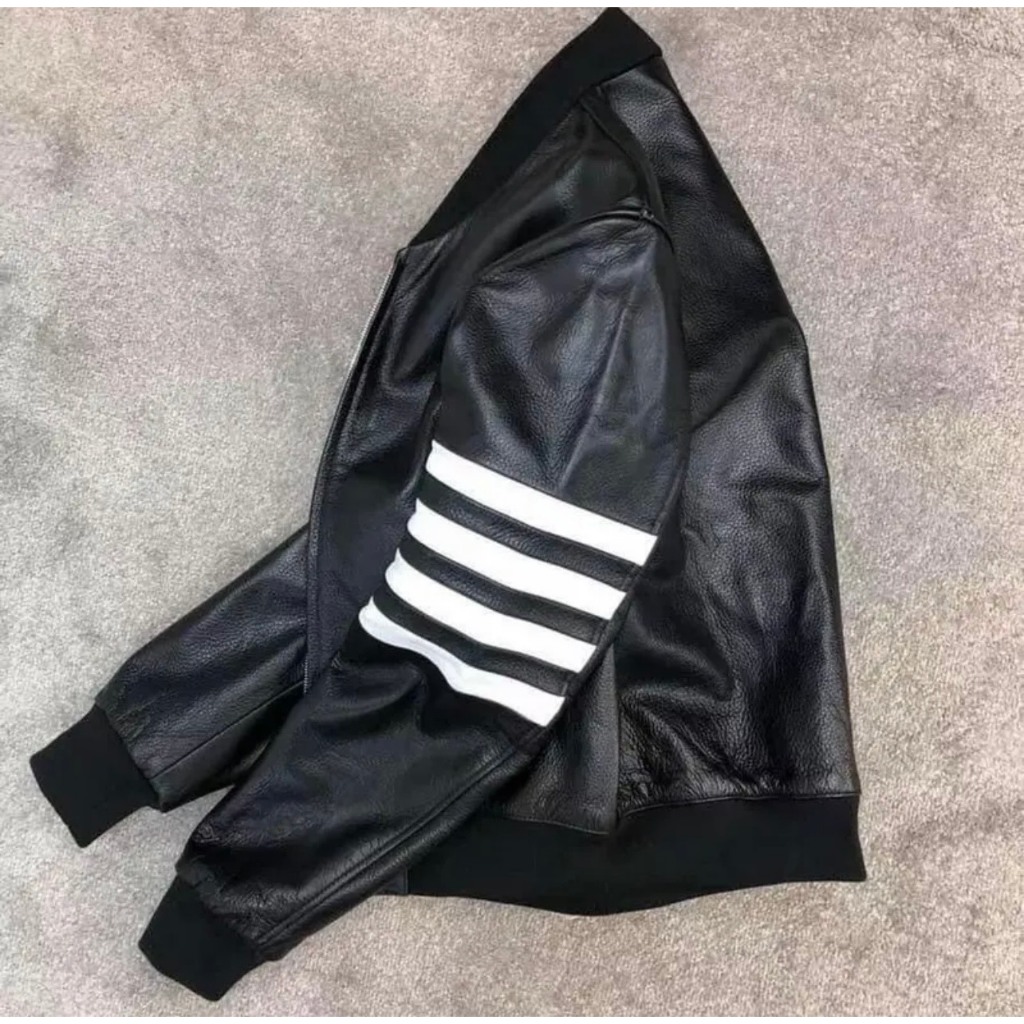 Áo Khoác Da nam Nữ Thome Họa Tiết Phối Tay Sọc Thêu - Áo Khoác Jacket Lót Gió Cực Chất Hottrend 2023