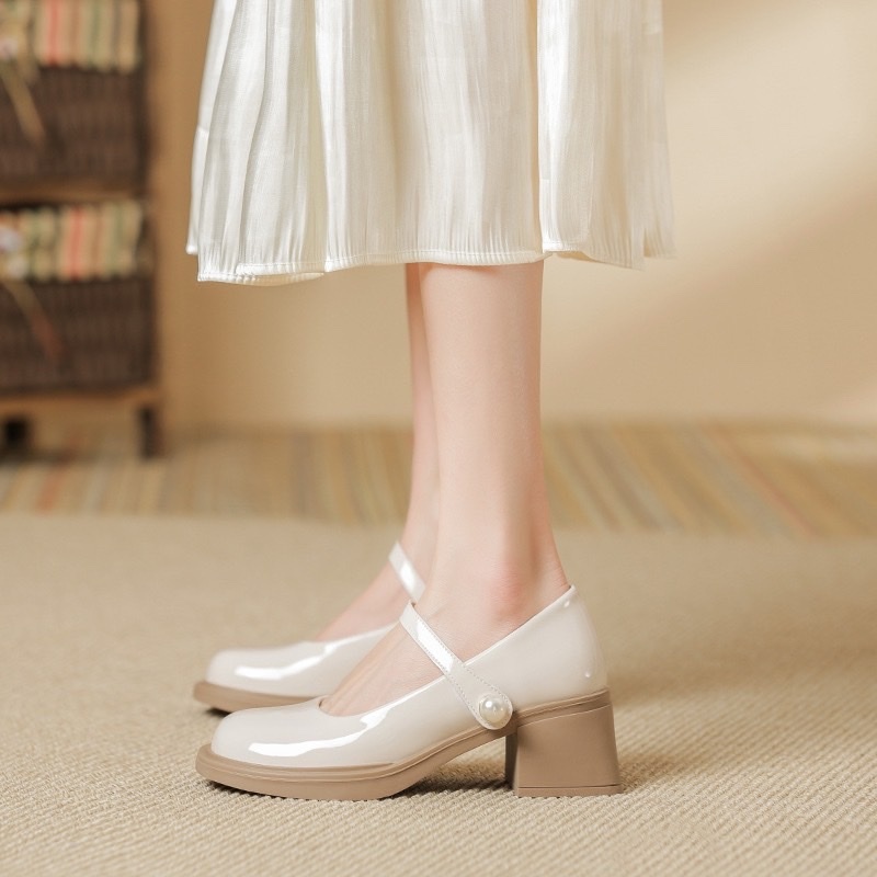 Giày Lolita Nữ Quai hạt ngọc Ngọc  FAROSA - V68  Giày búp bê nữ đế độn 5 phân 2 màu siêu hót