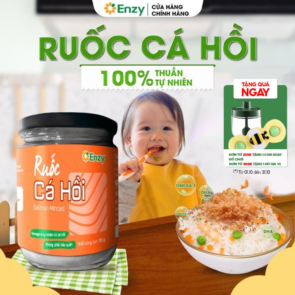 Ruốc Cá Hồi Không Bột Ngọt Cho Bé Ăn Dặm Enzy, Lọ 60gr